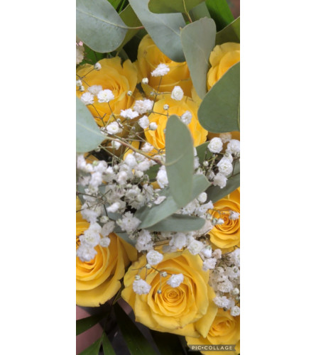 Dozen yellow rose bouquet. An arrangement by DMP Flowers and Gifts.