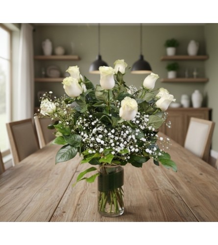 Dozen White Rose in a Vase. An arrangement by Grace Floral Design Barrie.
