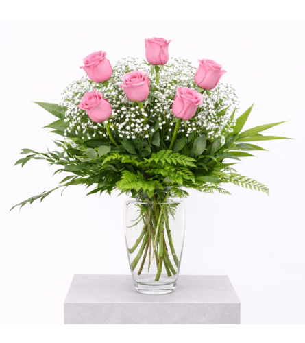 The Classic Half Dozen Pink Roses Arranged. An arrangement by The Garden Gate Gifts and Florals.