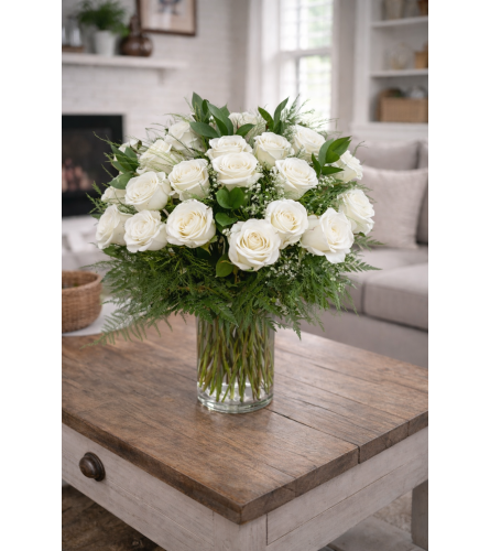 PREMIUM WHITE ROSES - Deluxe. An arrangement by Petals and Co..