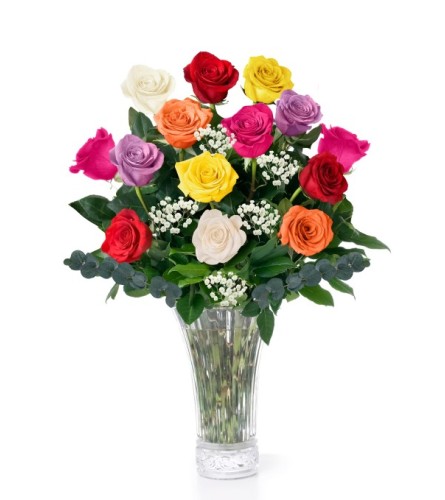 12 mixed colored roses. An arrangement by Flower Buds Florist PEI.