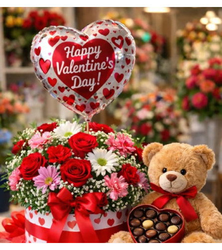 Valentines Day Bundle. An arrangement by Bertha's Florist.