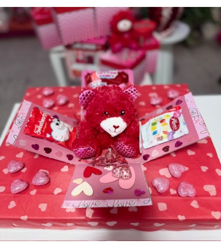 Medium Valentine Surprise Box. An arrangement by Bertha's Florist.