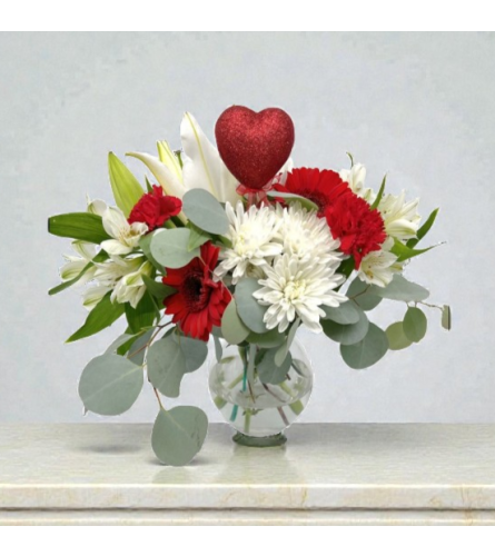 Valentine Heart Kingston Vased Arrangement. An arrangement by Thompson's Full Bloom.