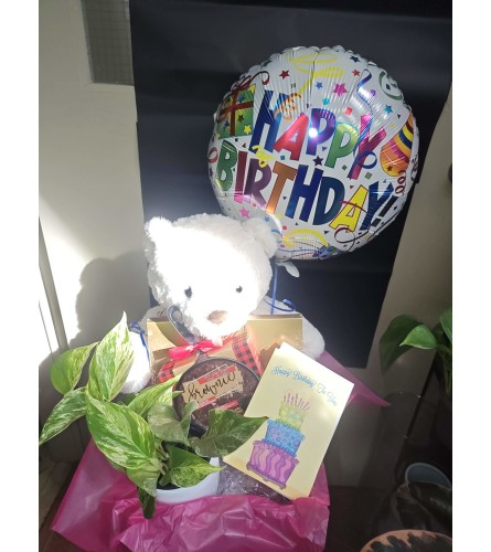 HAPPY BIRTHDAY GIFT BOX. An arrangement by KW Flowers.