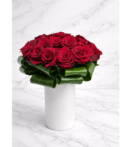 Rose In Green Ceramic. An arrangement by Brickell Glamour Flowers.