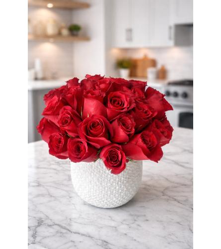 Red Rose Ceramic. An arrangement by Brickell Exclusive Blooms.