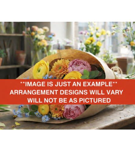 DMP’s Choice Small Wrapped Bouquet (NO VASE, DESIGNS VARY). An arrangement by DMP Flowers and Gifts.