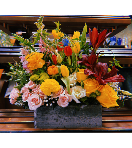 Flowers in a Box - Deluxe. An arrangement by Grand Florist.