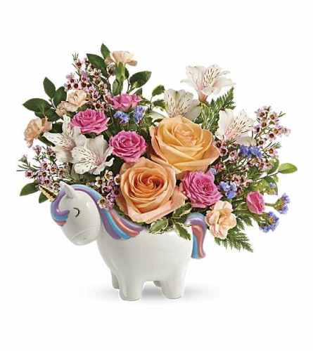Teleflora's Magical Garden Unicorn Bouquet. An arrangement by Love Floral.