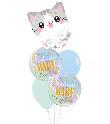 Starry Kitty Welcome Baby Cheerful Balloon Bouquet. An arrangement by Balloon Bouquets Plus.