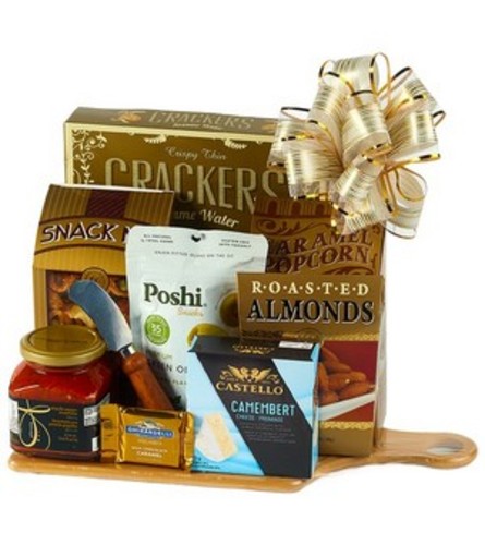 Epicurean Delight Gourmet Basket - Standard. An arrangement by Hillcrest Florist.