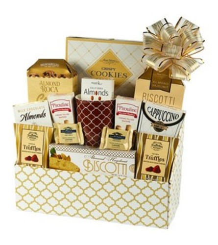 Prestige Delight Gourmet Basket. An arrangement by Hillcrest Florist.