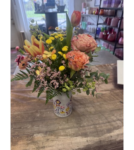 Sweetest Thanks Blooming mason Jar. An arrangement by Kelly Ann's Floral.