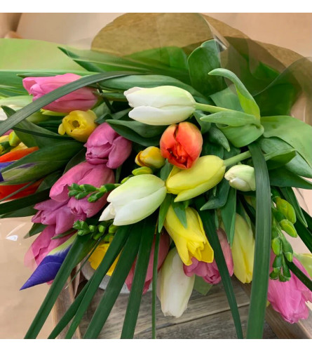 Spring Mix Tulip Bouquet. An arrangement by Grace Floral Design Barrie.