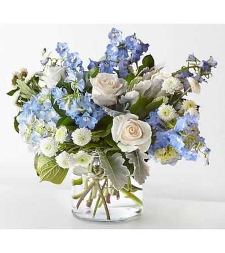 Blue Sky and Ivory Dream. An arrangement by Julie's Artistic Rose.