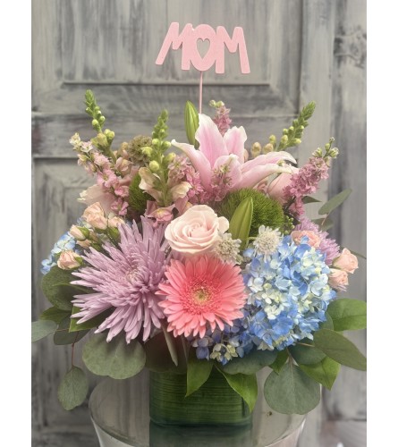 Blush and Bloom for Mom. An arrangement by M's Flowers.
