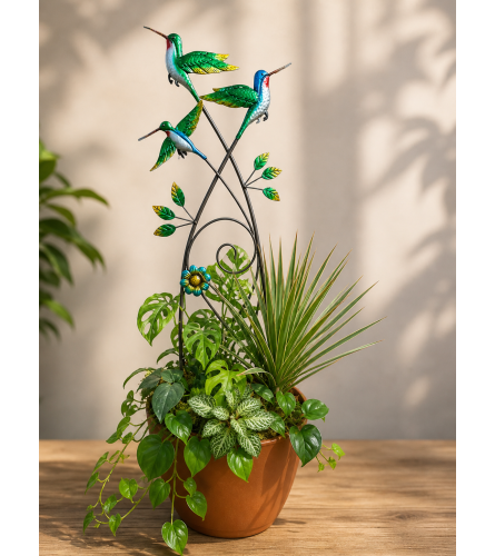 Hummingbird Haven Planter. An arrangement by Country Floral's Seasons, LLC.