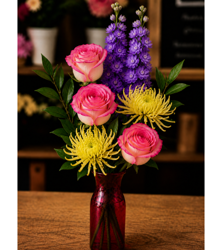 Sweetheart Stem Vase. An arrangement by Country Floral's Seasons, LLC.