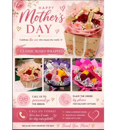 Mothers Day Roses Bouquet - Deluxe. An arrangement by Geni's Florist and Gifts.
