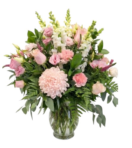 Blushing blooms. An arrangement by DMP Flowers and Gifts.