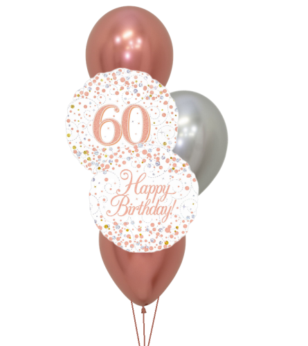 60th Sparkling Fizz Rose Gold Happy Birthday Colourful Classic Ba. An arrangement by Balloon Bouquets Plus.