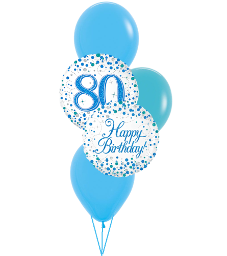 Sparkling Fizz 80th Blue Birthday Colourful Classic Balloon Bouqu. An arrangement by Balloon Bouquets Plus.