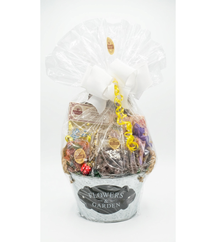 Medium Nutty Chocolatier Goodie basket. An arrangement by DMP Flowers and Gifts.