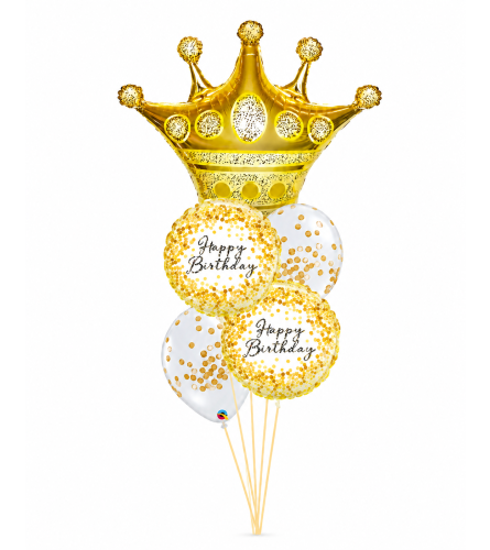 Golden Crown Gold Sparkle Cheerful Balloon Bouquet. An arrangement by Balloon Bouquets Plus.