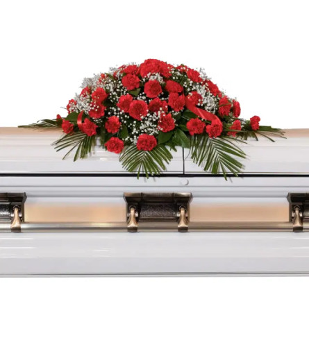 Red Elegance Casket Spray - Deluxe. An arrangement by Anne Marie Rose Floral Design.