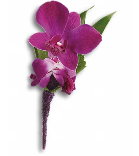 Perfect Purple Orchid Boutonniere. An arrangement by Ada's Flowers.