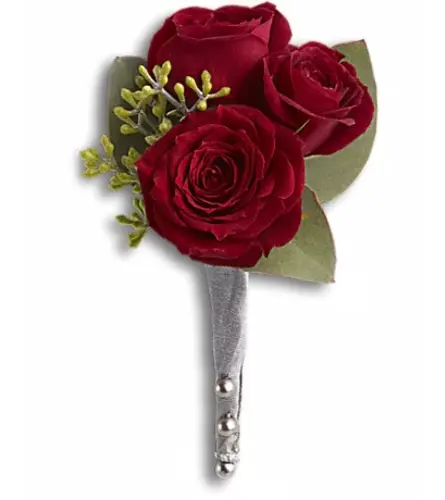 King's Red Rose Boutonniere. An arrangement by April Showers Floral Designs.