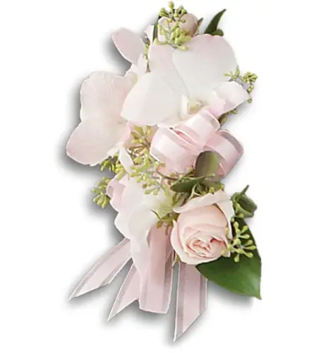 Beautiful Blush Corsage. An arrangement by Fendley Florists.