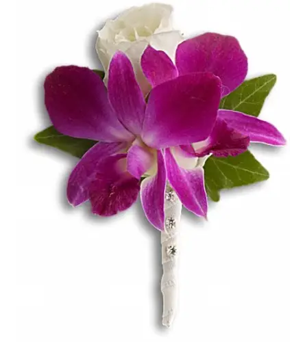 Fresh in Fuchsia Boutonniere. An arrangement by Fendley Florists.