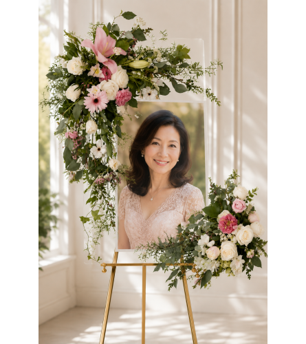 Pure Affection Blossom Easel. An arrangement by Floral Lady Design Studio LLC.