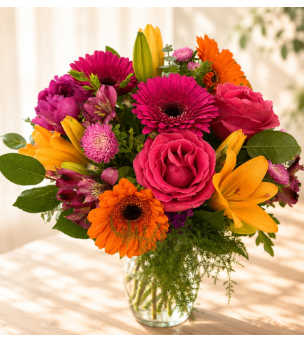 Sunset Glow Celebration. An arrangement by Floral Lady Design Studio LLC.