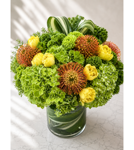 Golden Glow and Green Harmony. An arrangement by Floral Lady Design Studio LLC.