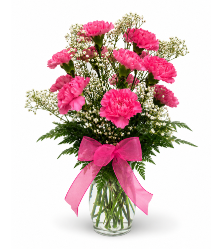 Pretty in Pink Carnation Vase. An arrangement by Balloon Bouquets Plus.