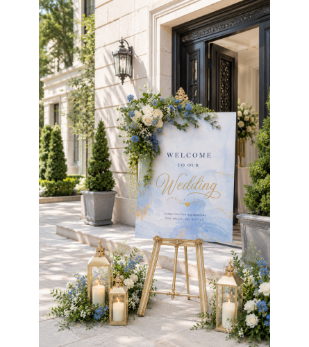 Entery Welcome Sign floral accent. An arrangement by Floral Lady Design Studio LLC.