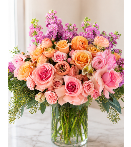 Peach and Pink Romance. An arrangement by Floral Lady Design Studio LLC.