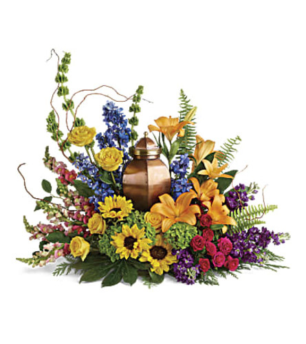 With All Our Hearts Cremation Tribute. An arrangement by Fendley Florists.