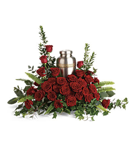 Forever In Our Hearts Cremation Tribute. An arrangement by April Showers Floral Designs.