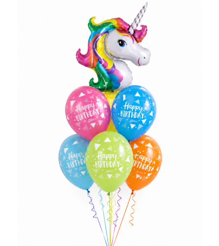 Rainbow Unicorn Birthday Awesome Balloon Bouquet. An arrangement by Balloon Bouquets Plus.