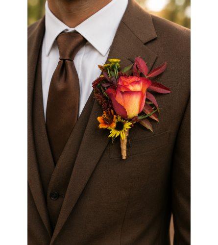 Golden Ember Boutonniere. An arrangement by Floral Lady Design Studio LLC.