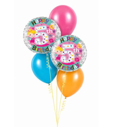 5th Birthday Girl Classic Balloon Bouquet. An arrangement by Balloon Bouquets Plus.