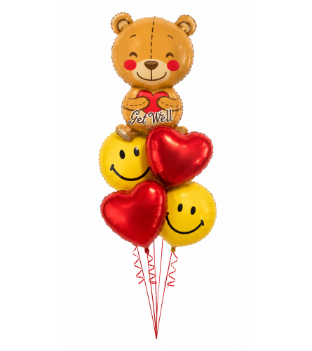 Big Hug Bear Smiley Heart Get Well Super Fun Foil Balloon Bouquet. An arrangement by Balloon Bouquets Plus.