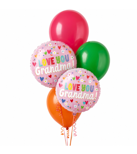 Love You Grandma Flowers and Hearts Classic Balloon Bouquet. An arrangement by Balloon Bouquets Plus.