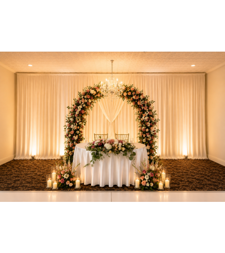 Halfmoon Floral arch. An arrangement by Floral Lady Design Studio LLC.