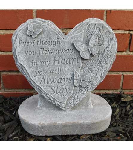 Heart Shaped Butterfly Standup Memorial Stone. An arrangement by Sueppel's Flowers.