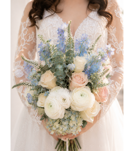 Blue Whisper Bridal Bouquet. An arrangement by Floral Lady Design Studio LLC.